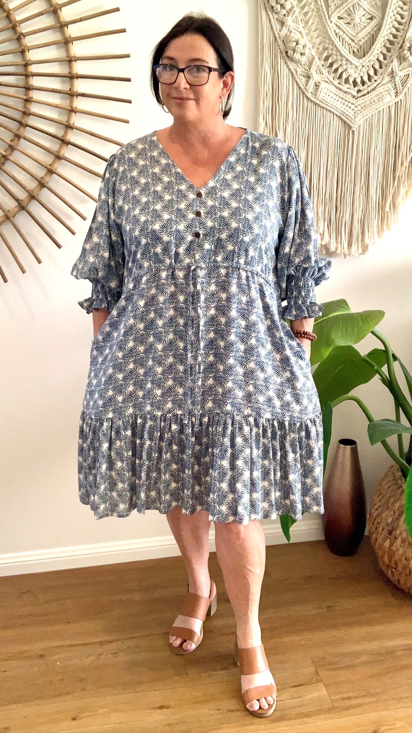 TESS dress in Navy Leaves – Ella Mac Designs