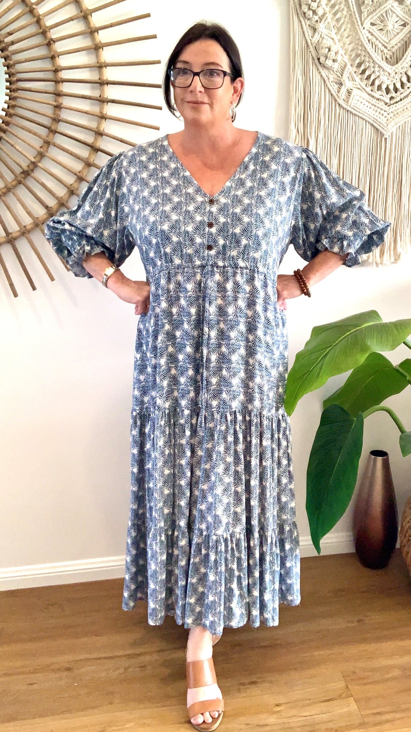 SOPHIE maxi dress in Blue Leaves